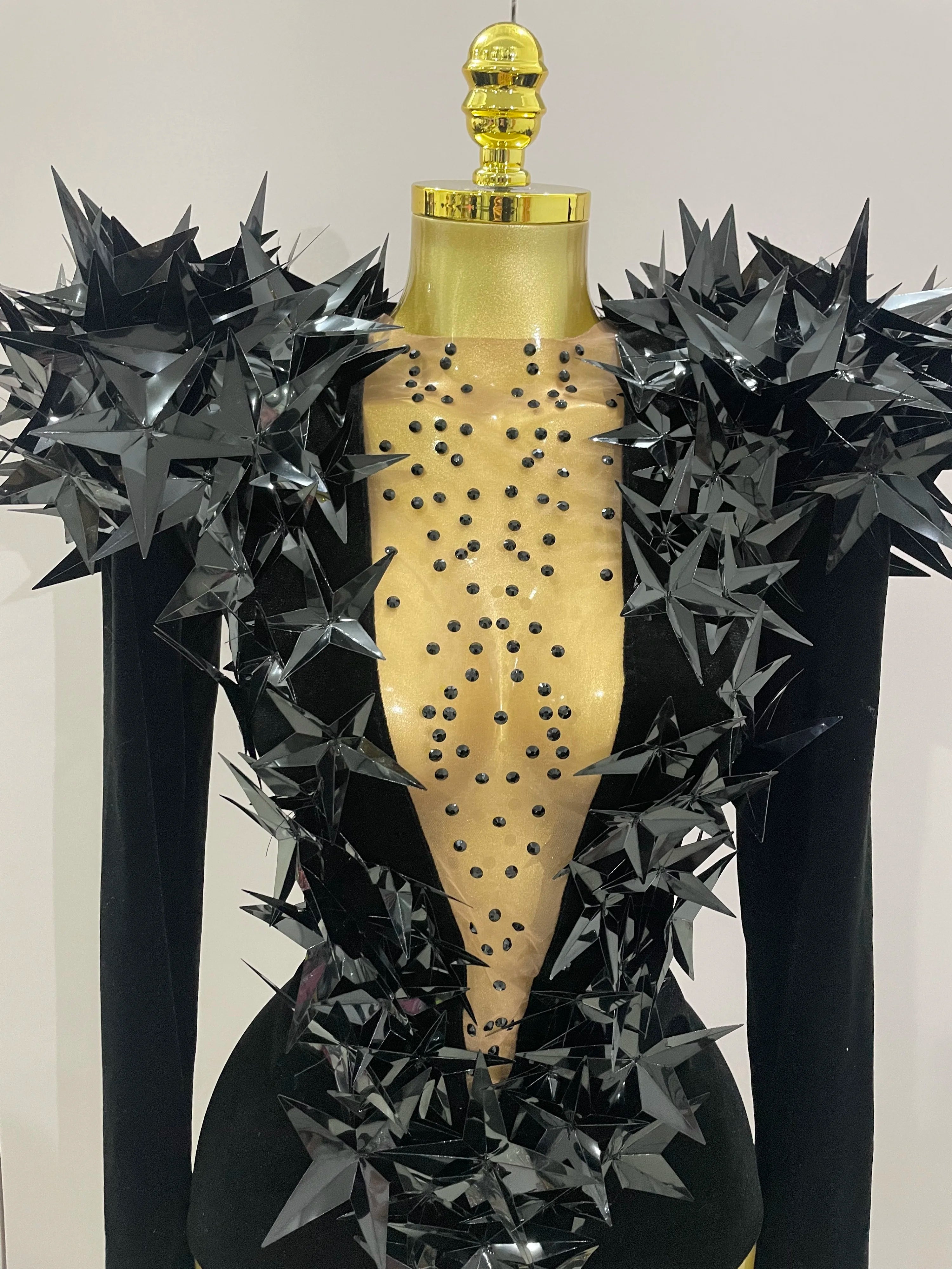 2025 New Shiny Black Rhinestone Velvet Long Sleeve Bodysuit Women Evening Party Club Gala Hosts NightClub Bar Stage Costumes