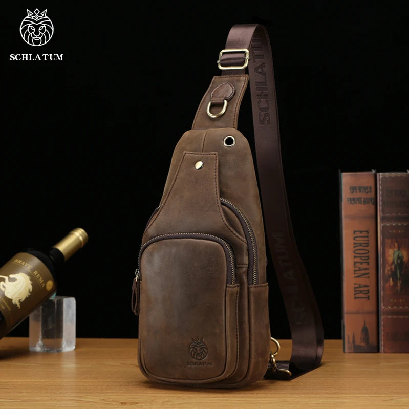 Chest Bag Leather Casual Triangle Crossbody Design Travel Shoulder Backpack Men Leather Multifunctional Bag