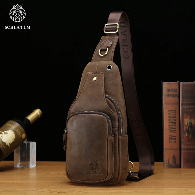 Chest Bag Leather Casual Triangle Crossbody Design Travel Shoulder Backpack Men Leather Multifunctional Bag