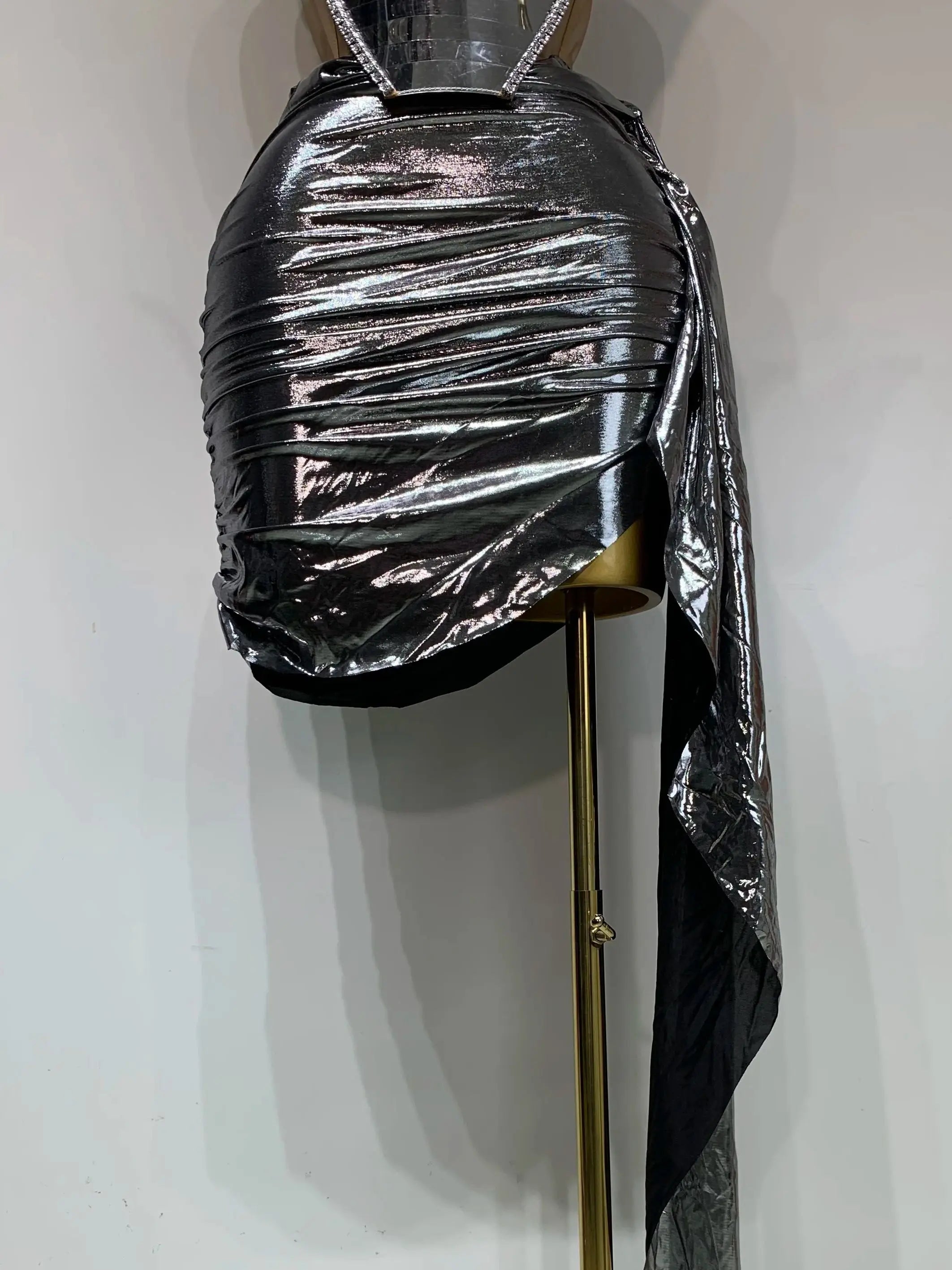 Sparkly Sliver Sequin Sexy Top Two Pieces Set Women Celebrate Party Luxury Birthday NightClub Performance Dancer Stage Outfit