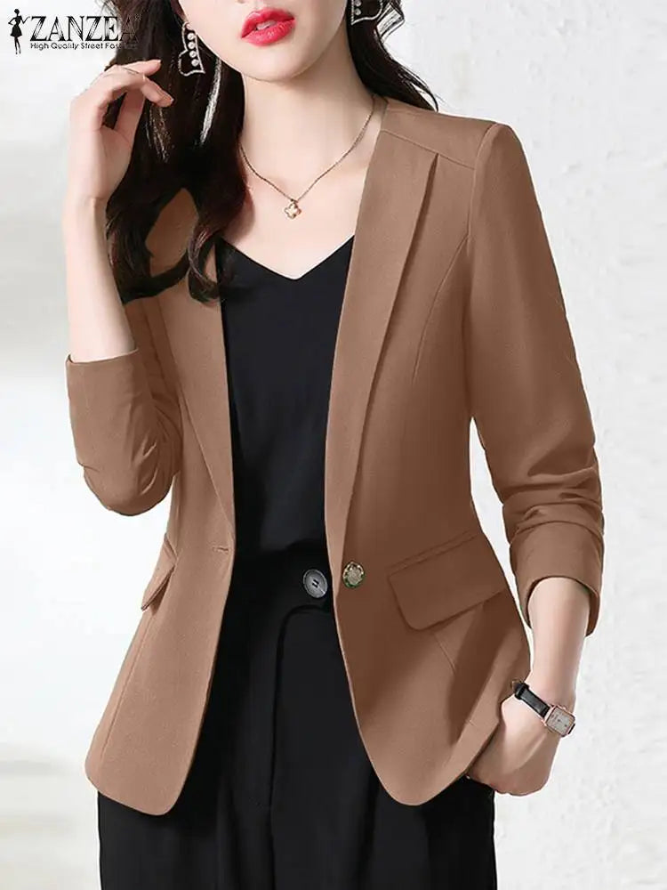 Women Fashion Solid Blazer Outwear Autumn Long Sleeve Shirt Casual OL Work Blouse Female Buttons Tops Elegant Lady Suits