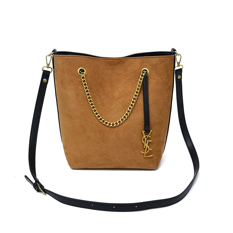 2025 New Women's Vintage Bucket Bag Large Capacity Underarm Bag Suede Crossbody Shoulder Bag Fashion Ladies Purse