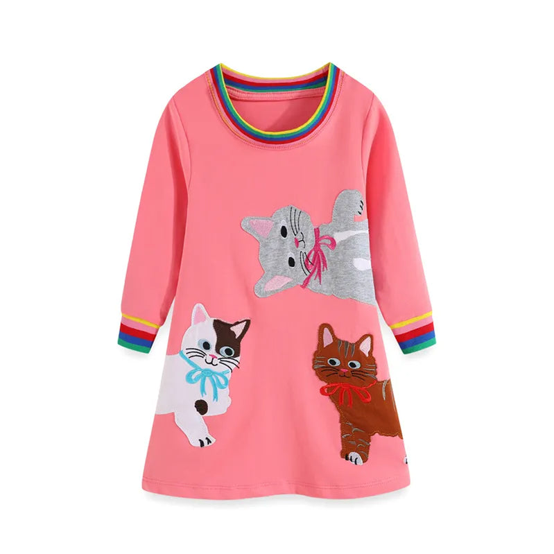 Jumping Meters New Princess Girls Dresses Animals Embroidery Autumn Baby Clothes Long Sleeve Children's Costume Kids Frocks T202333