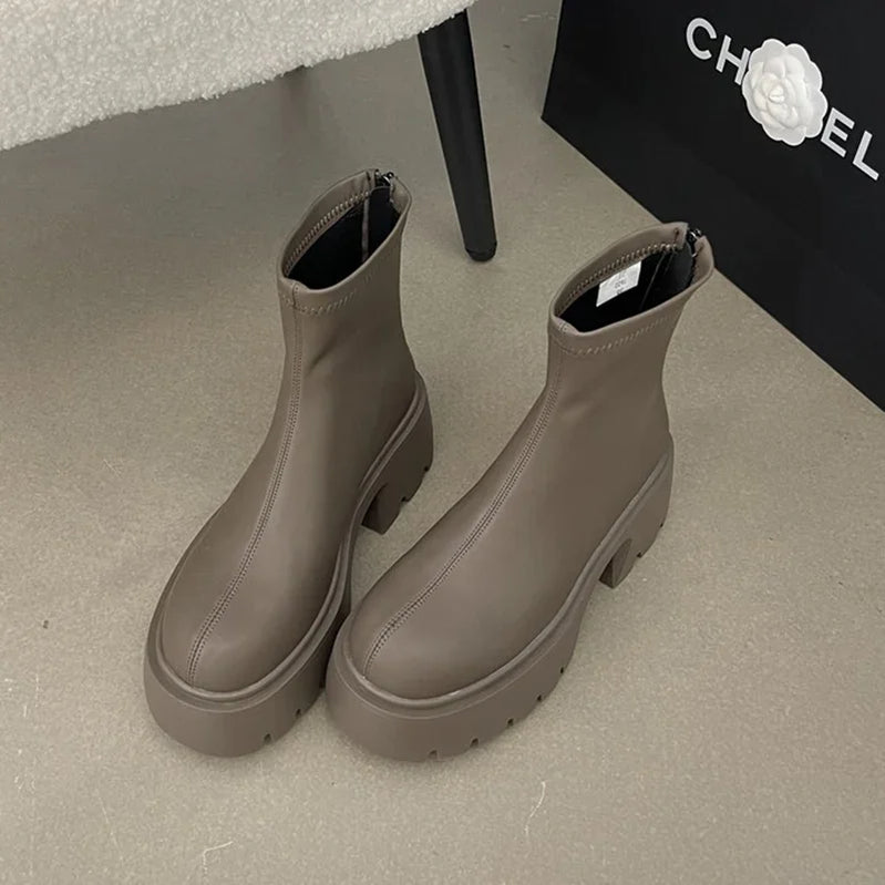 Winter Ankle Boots For Women Fashion Back Zippers Short Boots Female Elegant Platform Thick Bottom Women's Knight Botties army green