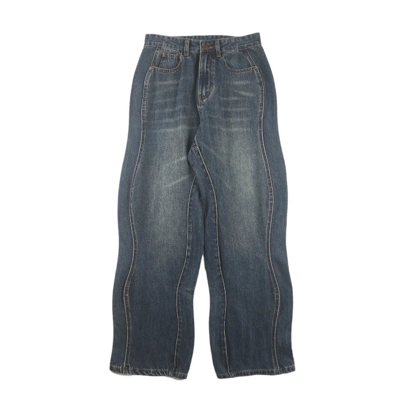 Autumn and Winter American Style Trendy Brand Irregular Curve Cut Jeans Men's Straight Loose All-match Long Pants