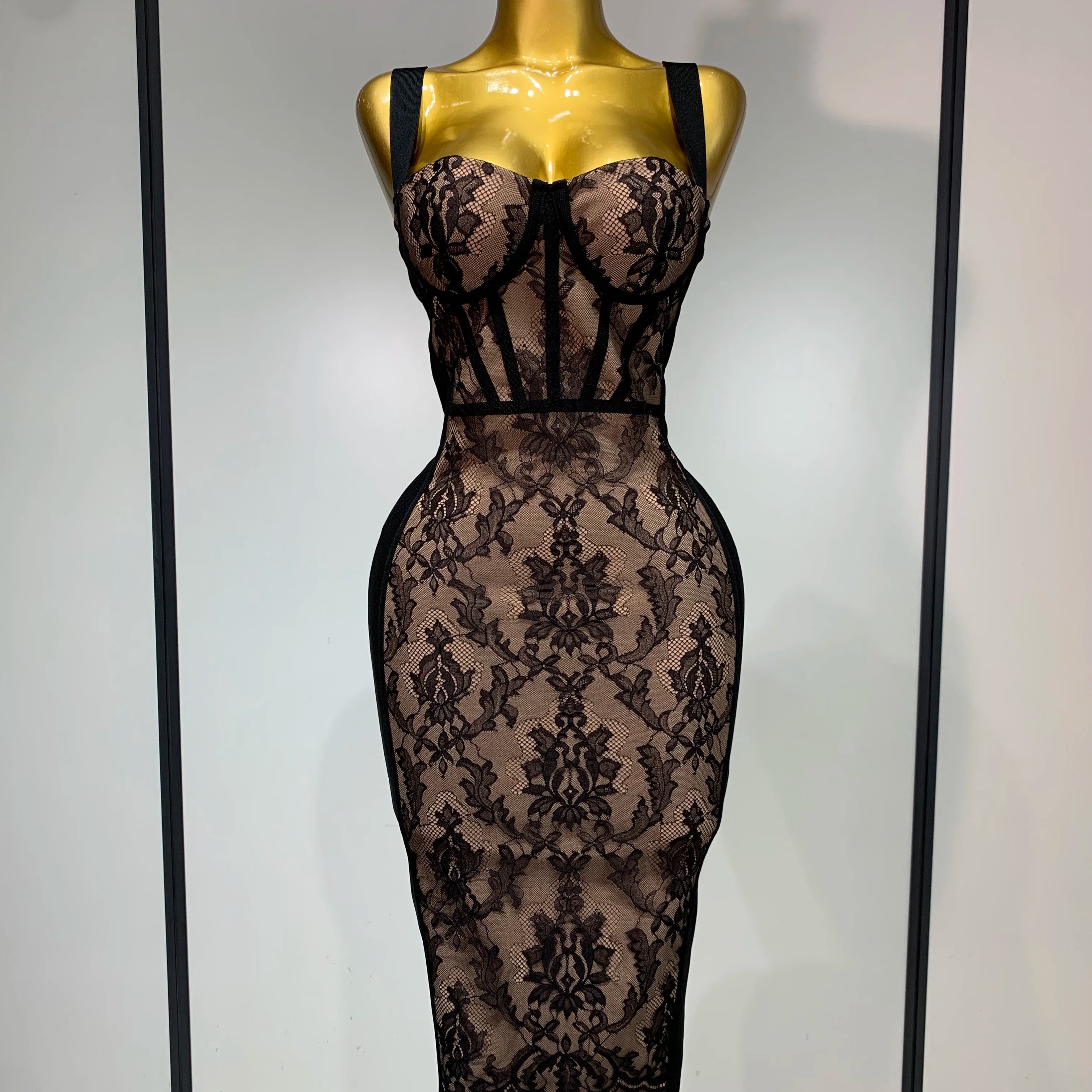 Sexy Black Lace Bodycon Bandage Dress 2025 New Arrivals Women Luxury Vintage Elegant Evening Party Dress Birthday Club Vestido