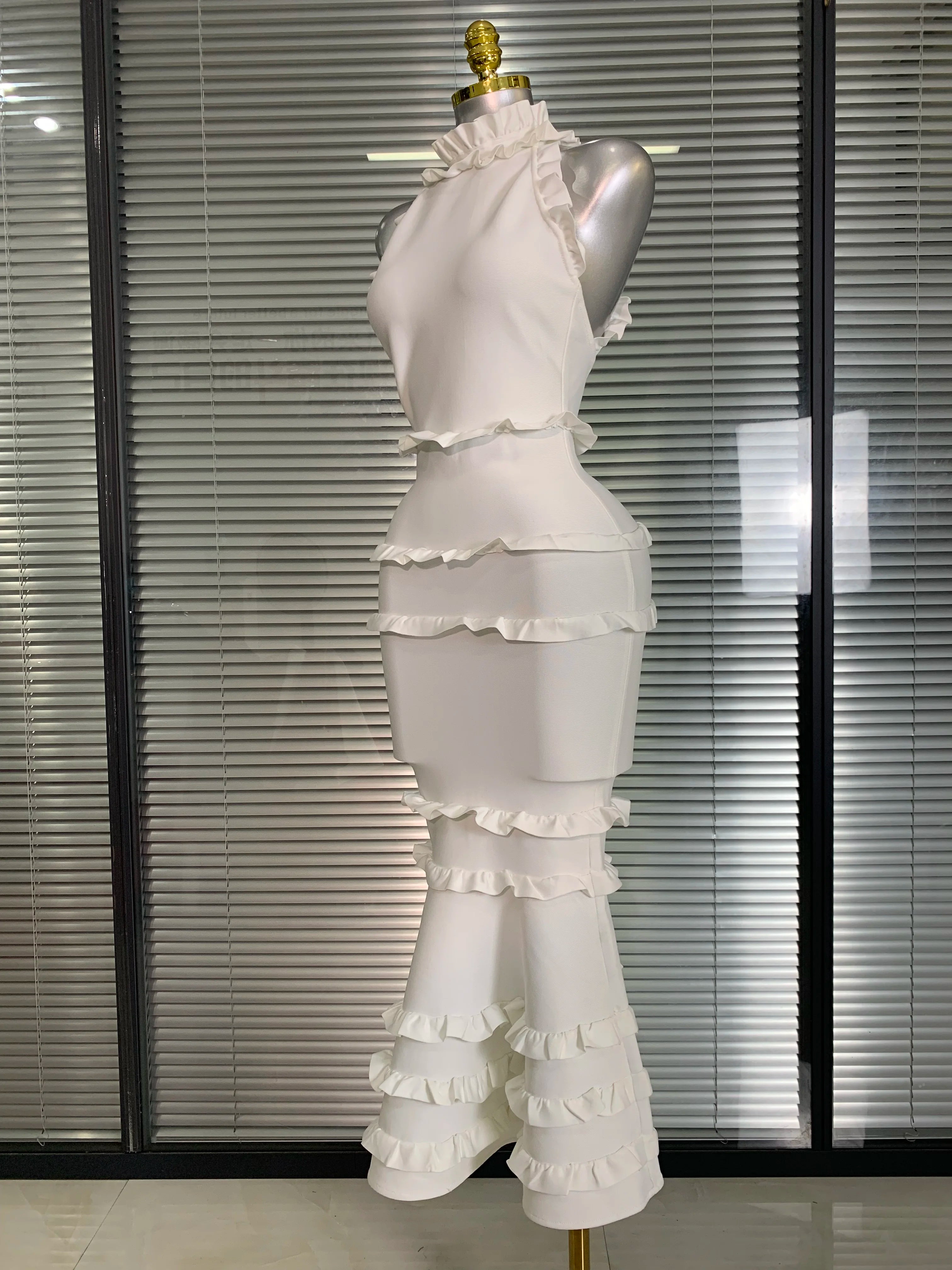 Summer New 2025 Sexy Women Tank White Bandage Dress Celebrity Knitted Elegant High Street Trumpet Bodycon Party Maxi Dress