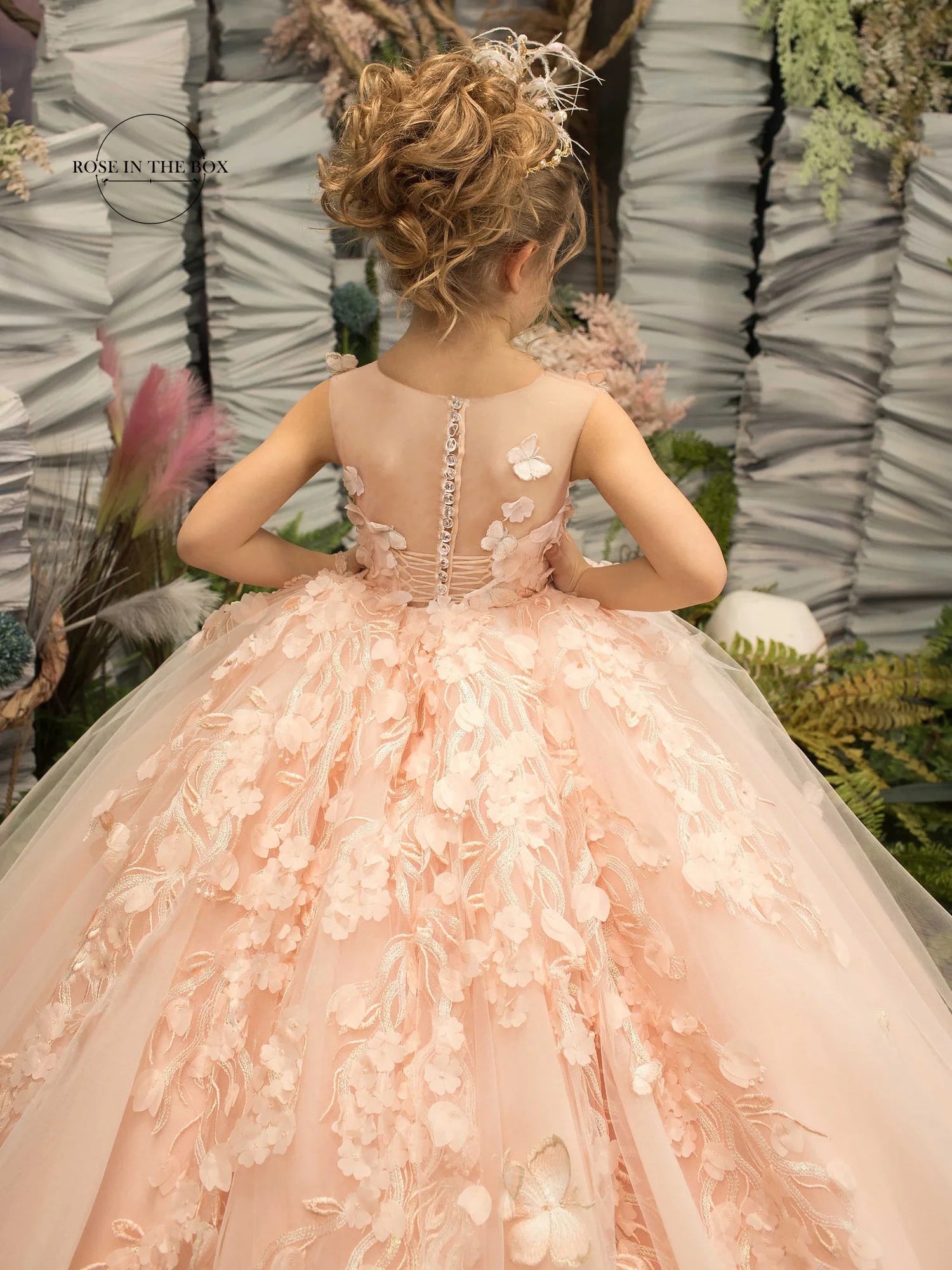 Pearl Pink Lace Flower Girl Dresses For Weddings Floral Tulle Kids Junior Bridesmaid Ball Gown First Communion Dress Wed Party