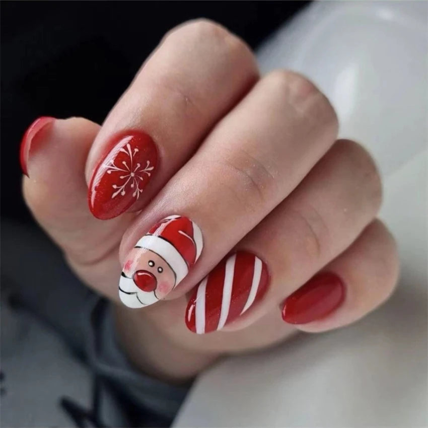 24Pcs/Set Christmas Collection Wearing False Nails Art Elk Santa Claus Snowman Press on Nail Tips Kawaii Acrylic Stick on Nails PDJ2058-SD-03