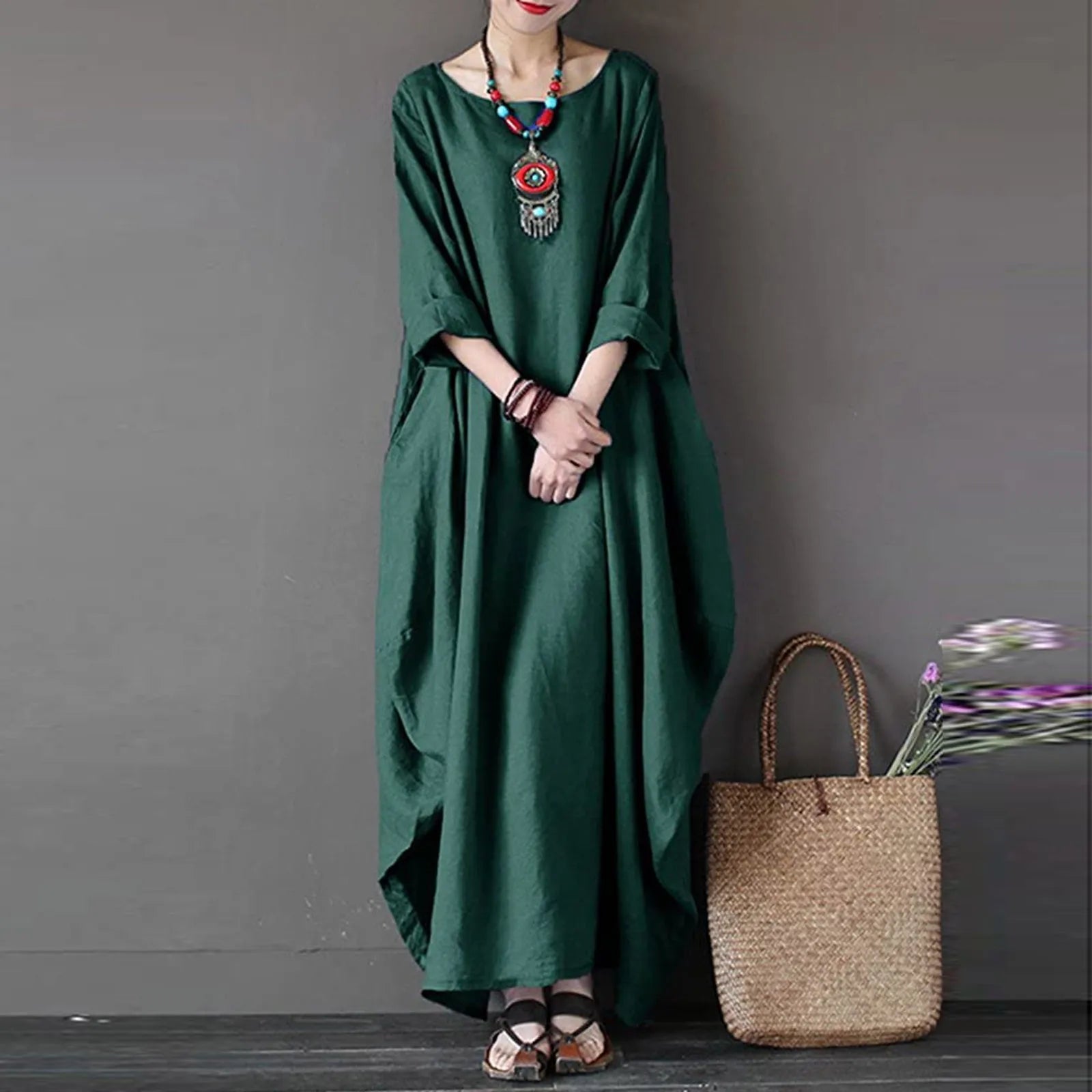 Women Plus Size Boho Dress Ladies Summer Beach Long Dresses Maxi Oversized Ladies Dress