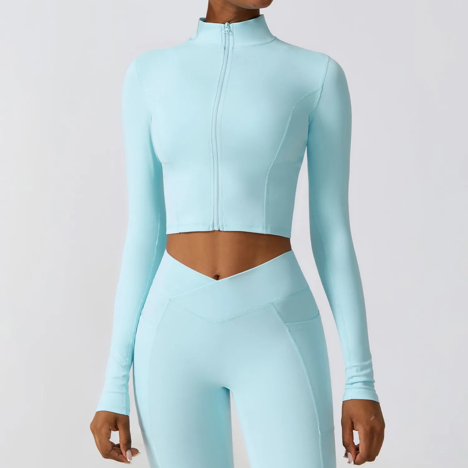Zipper Sports Top Women Gym Long Sleeve for Fitness Coat Running Women Clothing Running Workout Tights Gym Tops Yoga Shirts Light blue CHINA