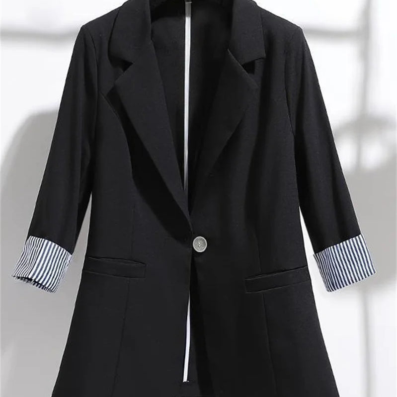 Women Solid Blazers Coat Fashion Slim Suits Female Casual Three-Quarter Sleeve Chic Tops Thin Office Lady Blazer Spring Summer