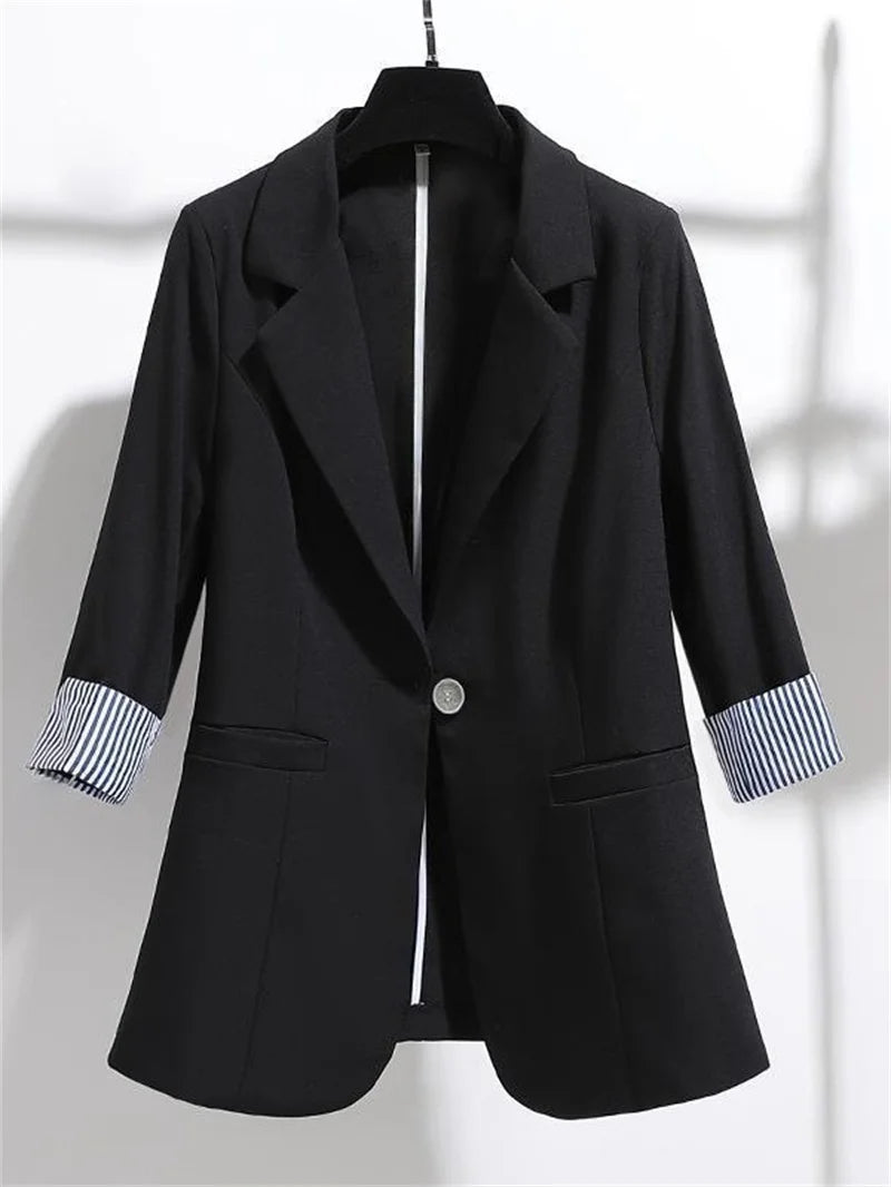 Women Solid Blazers Coat Fashion Slim Suits Female Casual Three-Quarter Sleeve Chic Tops Thin Office Lady Blazer Spring Summer