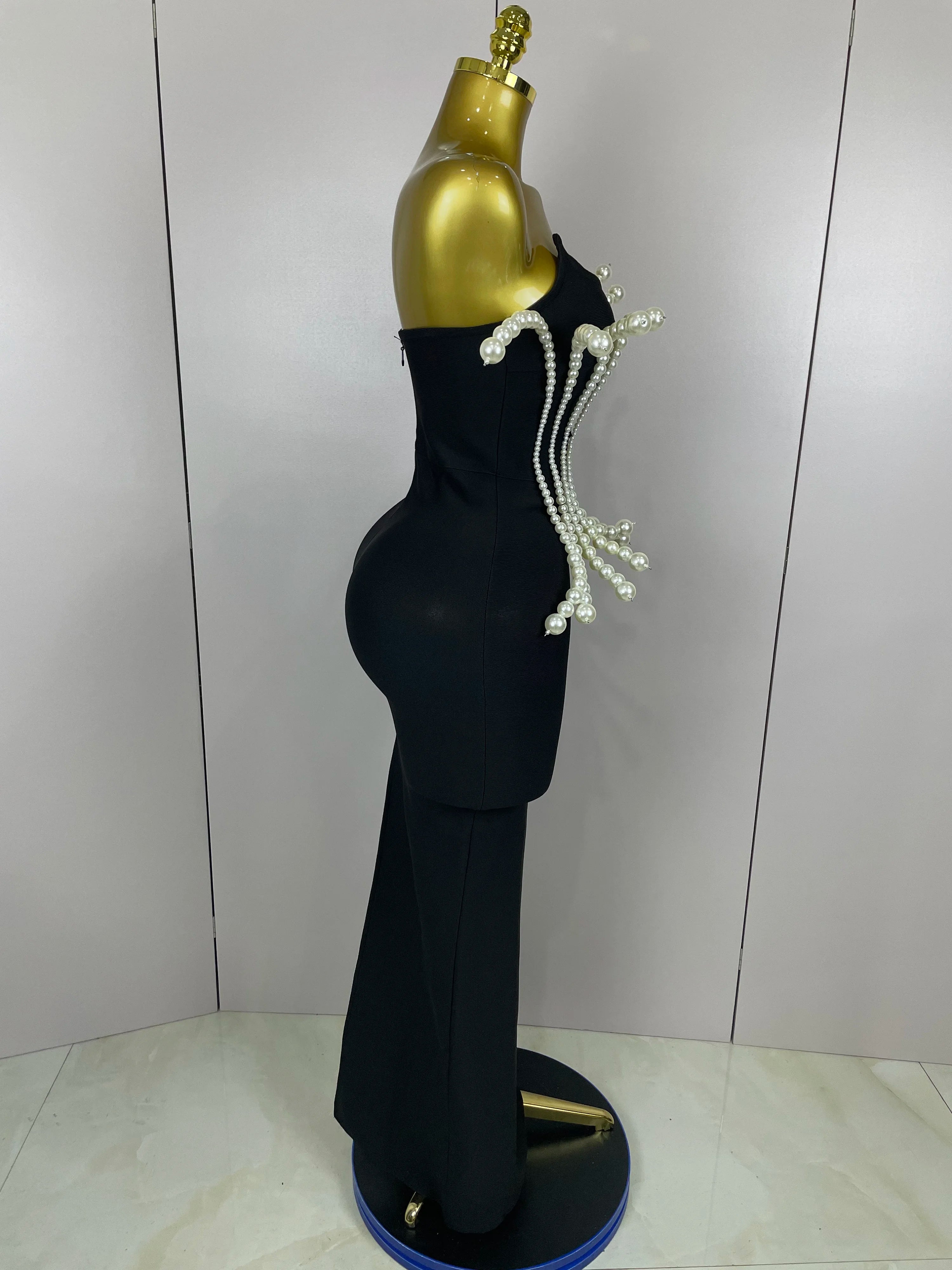 Vestido longo bandagem colado ao corpo, novo, sexy, sem alças, com contas de pérolas, moda feminina, elegante, festa noturna, vestidos de aniversário luxuosos, 2025