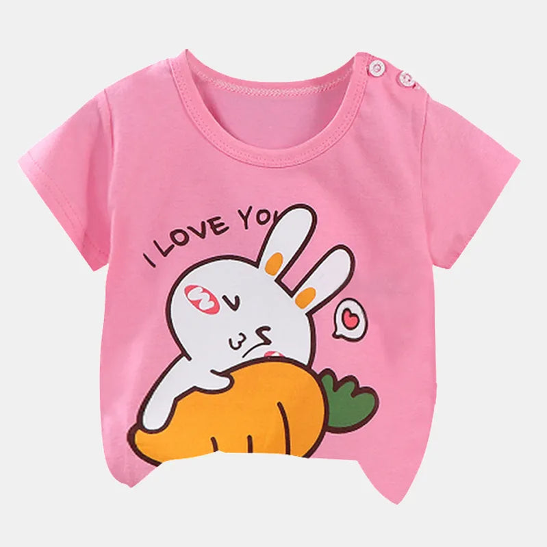 Children's Clothing T-Shirt Kids Clothes Boys Girls Summer Cartoon Tops Short Sleeve Clothes 100% Cotton Baby Clothing Rabbit