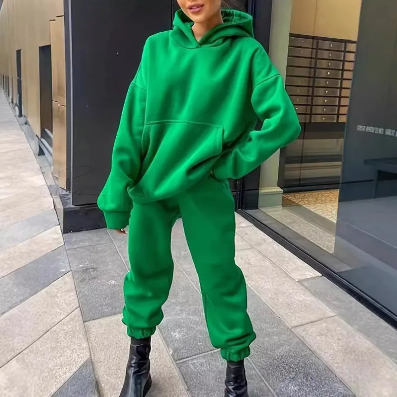 Women's Tracksuit Suit Spring Summer Warm Hoodie Sweatshirts Two Pieces Oversized Solid Casual Hoody Pulleys Long Pant Sets