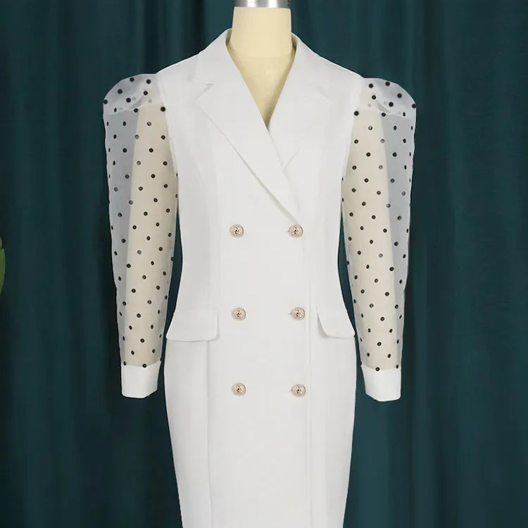 White Blazer Dress Plus Size 4XL V Neck See Through Long Sleeve High Waist Bodycon Button Up Mini Outfits for Women Office Party