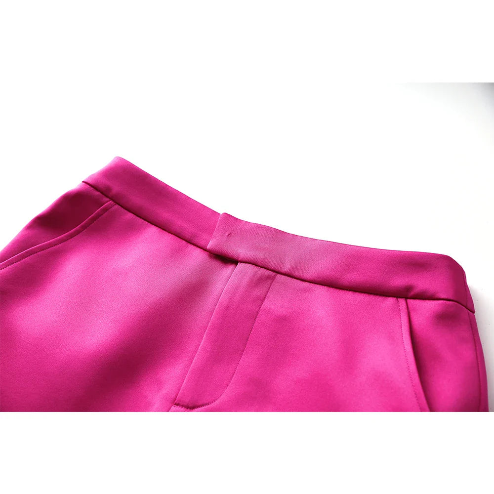 Smooth Satin Fabric Fusicha 3PCS Blazer Suit Fashion Elegant Street Mini Skirt Women Quality Clothing