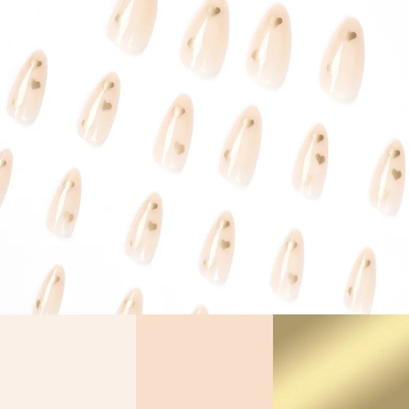 24pcs Simple French Gold Heart Pattern Press on Nail Tips Artificial Fake Nails Seamless Removable False Nails