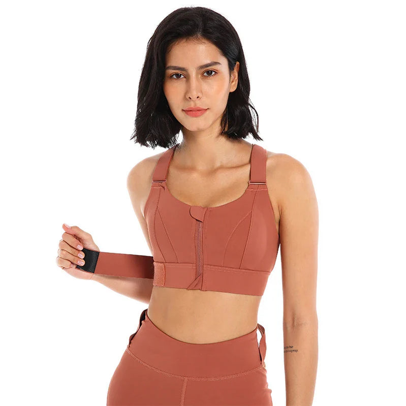 Xlwsbcr Women Sports Bras Yoga Vest Front Zipper Plus Size Adjustable Strap Shockproof Gym Fitness Athletic Brassiere S2WX erythrine