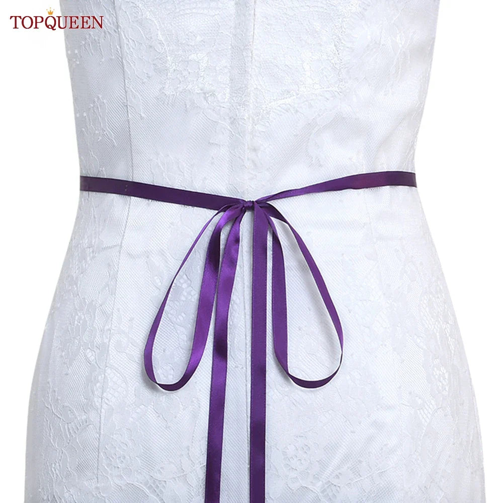 TOPQUEEN New Style Bridal Belt Silver Fancy Rhinestone Women Wedding Dress Accessories Satin Ribbon Belt S51 Purple ribbon