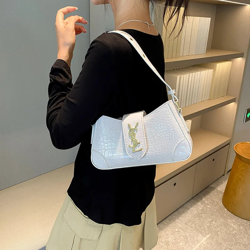 French Style Croc-Embossed Handbag 2025 New Luxury Underarm Purse, Elegant Top Handle & Crossbody Bag for Women