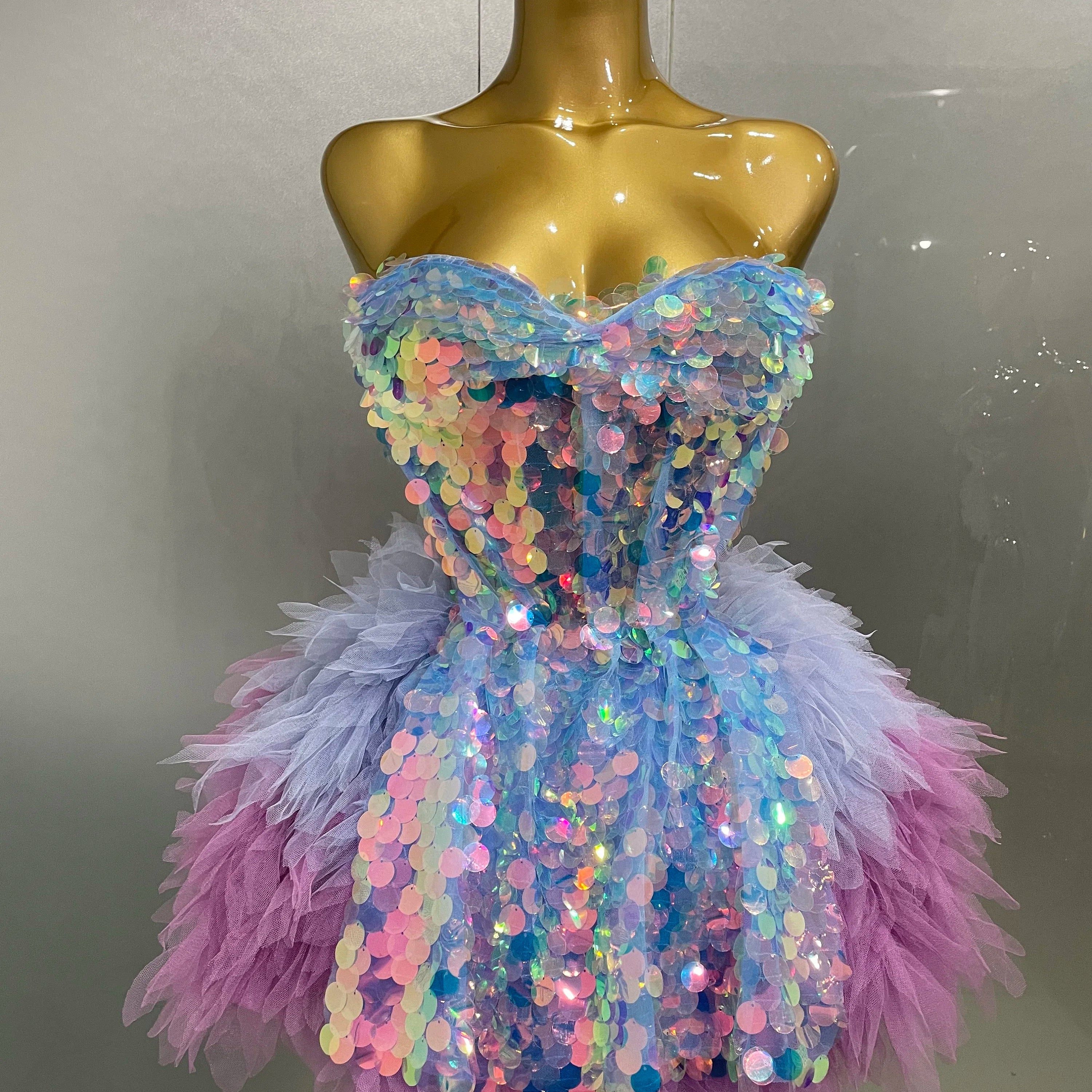 Sparkly Black Sequins Two Pieces Set 2025 Women Party Evening Prom Celebrate Birthday Dress Nightclub Photo Shoot Stage Costume