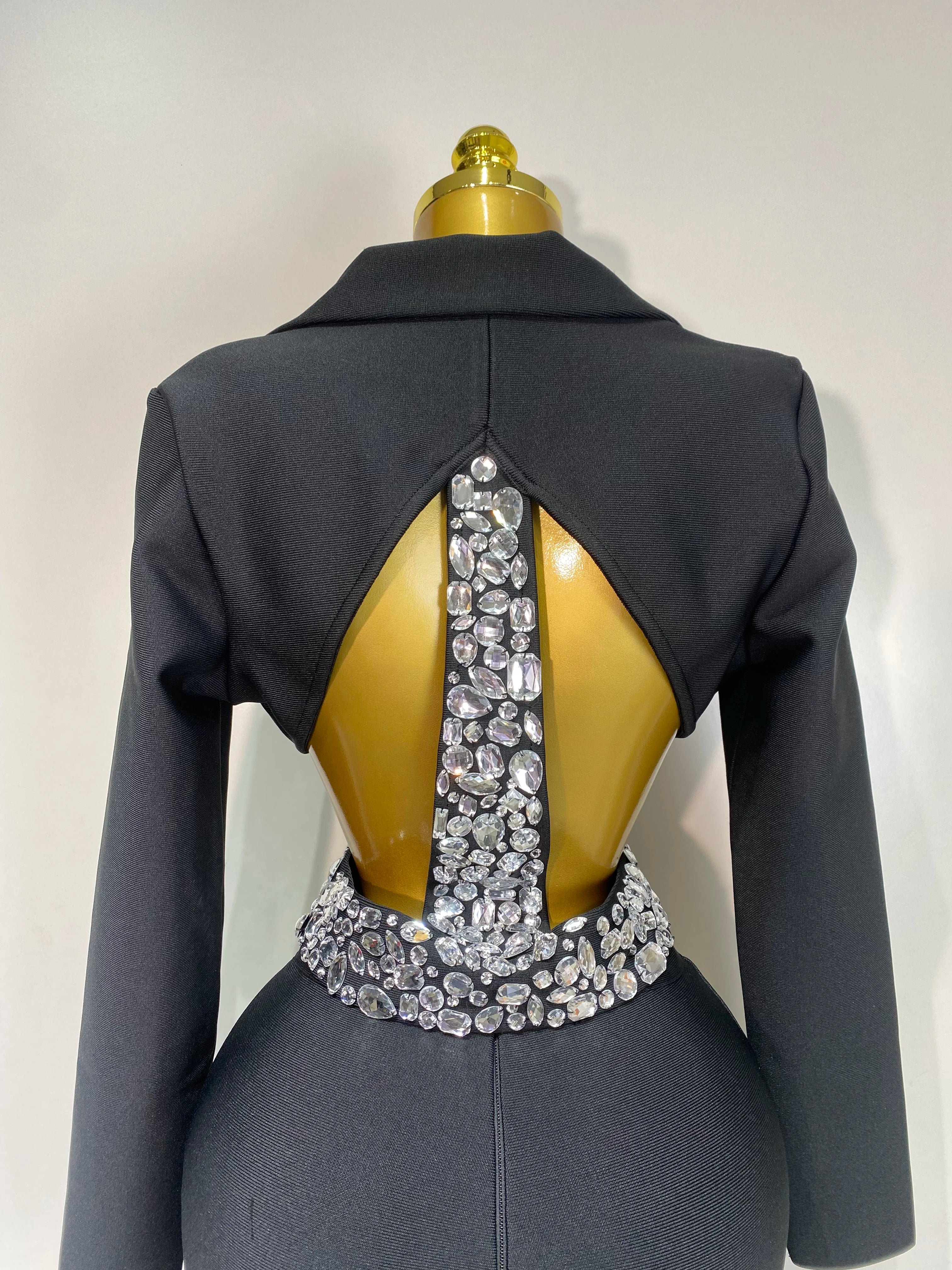 Women Sexy Cut Out Long Sleeve Beading Bodycon Two Pieces Pants Bandage Set Celebrity Designer Fashion Women Luxury Birthday Set