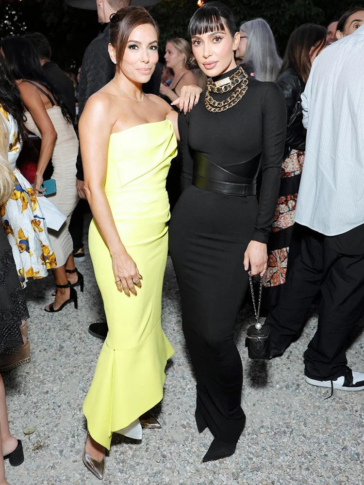 Half Turtleneck Long Sleeves Faux Fur Waistband Autumn Winter For Women Maxi Dress Elegant Sexy Bodycon Party Club