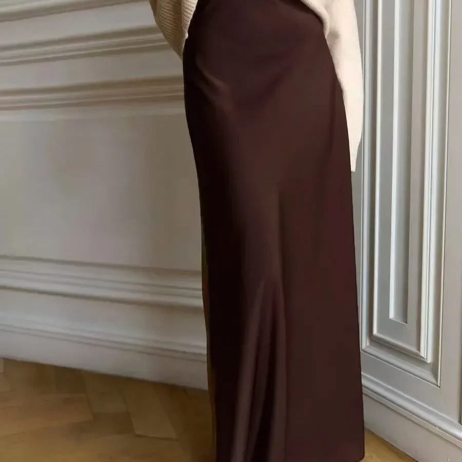Wolfeel Casual Satin Women'S Skirt Spring Summer Fashion Loose High Waist Maxi Skirts Elegant Simple Slik Fishtail Skirt