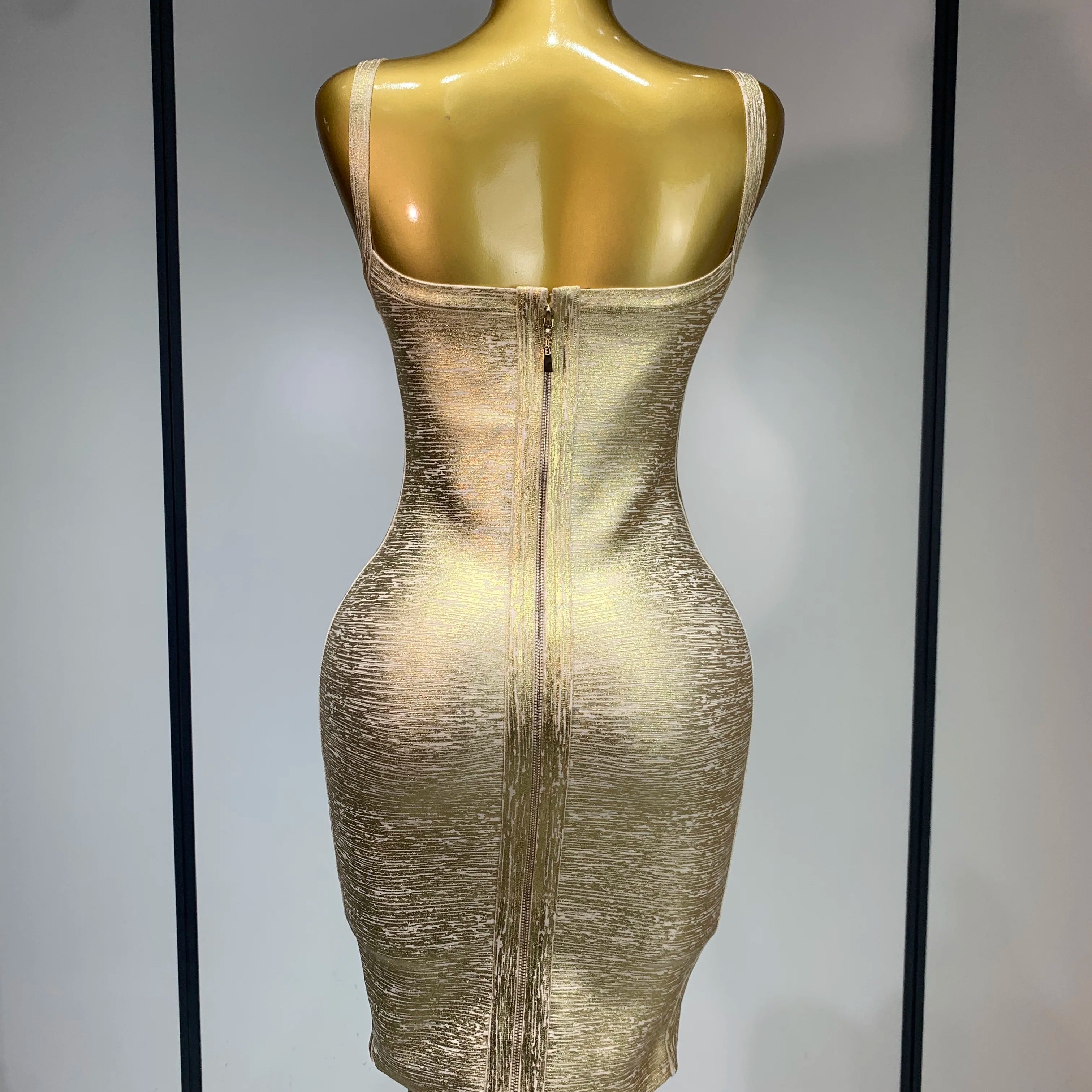 High Quality Celebrity Elegant Gold Bodycon Bandage Dress Women Sexy Nightclub Evening Party Luxury Birthday Dress Vestidos