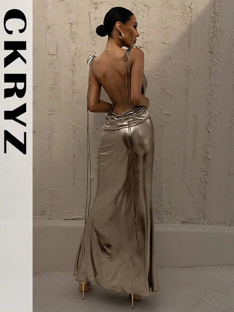 Ladies New Elegant Evening Party Dress Women Sleeveless Backless Sexy Bodycon Maxi Dresses Female Clubwear Fashion Prom Outfits