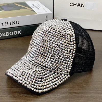 Summer Ladies Baseball Cap Korean Wild Spring and Autumn Rhinestone Caps Fashion Personality Street Highlights Hip-hop Hats MZBQ128-W hei bai z 55-60cm
