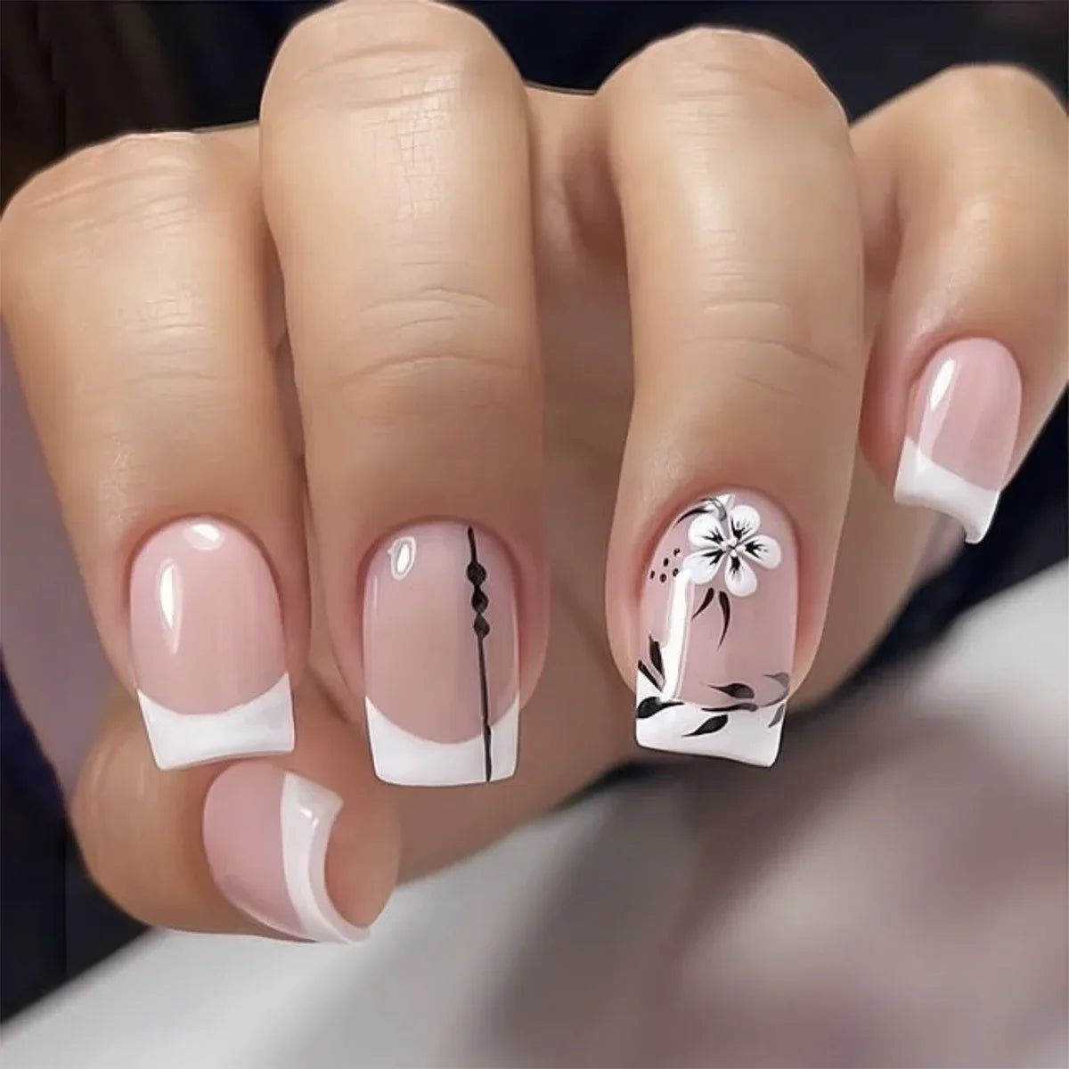 Faux ongles courts et carrés brillants, 24 pièces/boîte, pointe française colorée, motif floral, printemps-été, pour femmes