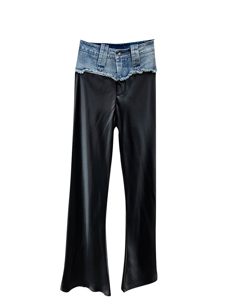 DEAT Denim Patchwork Straight Pants Women's High Waist Slim Personality Streetwear Versatile Trousers 2023 Summer New 11XX4063
