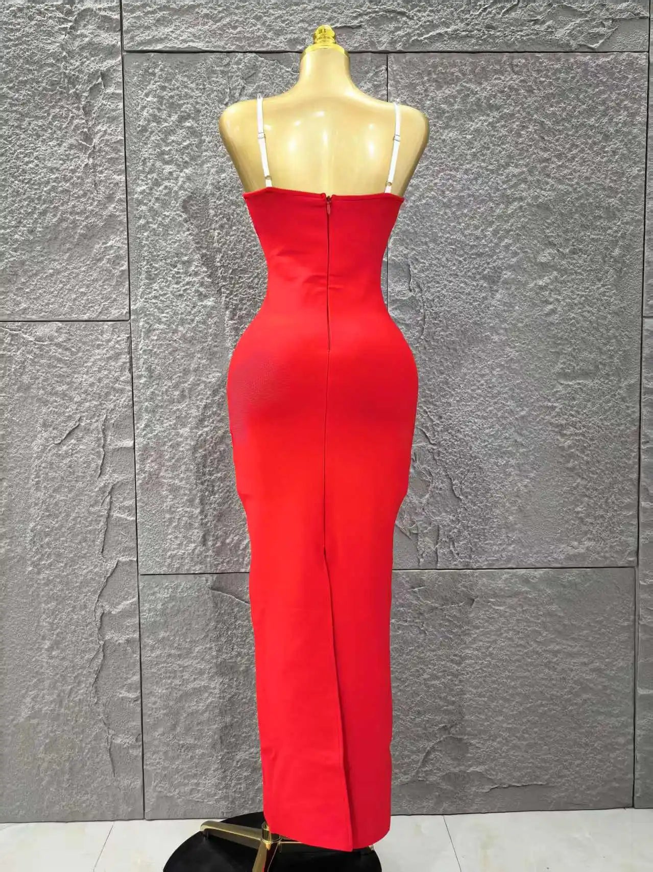 Black Red Color Women Sleeveless Sexy Strap Square Collar Bodycon Long Bandage Dress Celebrate Nightclub Party Red Carpet Dress