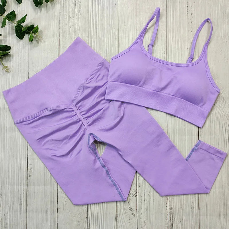 Sportswear Women Seamless Sports Clothing Fitness Suit Yoga Set Workout Clothes For Women Gym Outfit Wear Tracksuit Activewear Light Purple Set