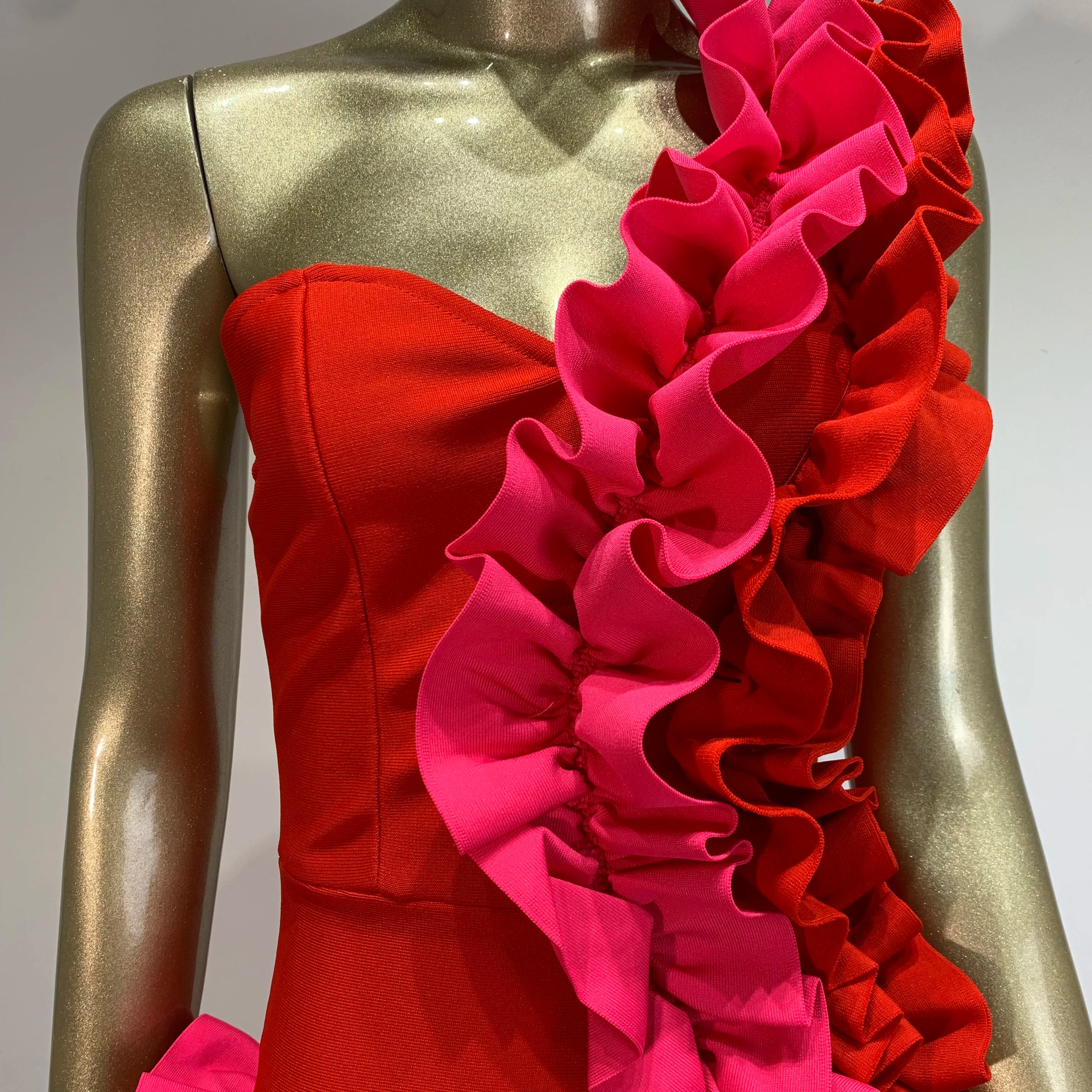Women Summer Bandage Dress 2024 Women Celebrity Sexy One Shoulder Ruffles Red Bodycon Elegant Evening Club Party Dress