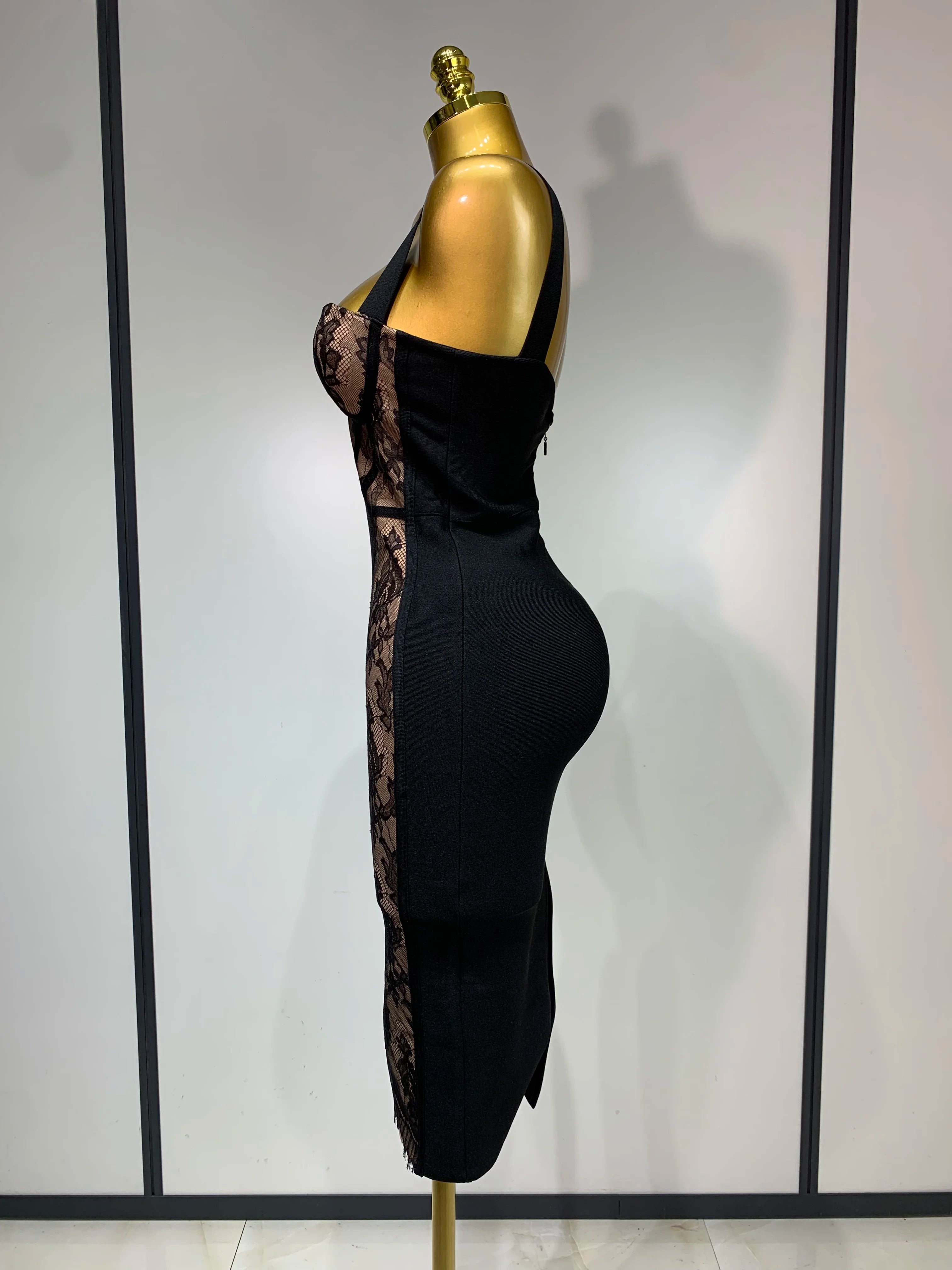 Sexy Black Lace Bodycon Bandage Dress 2025 New Arrivals Women Luxury Vintage Elegant Evening Party Dress Birthday Club Vestido
