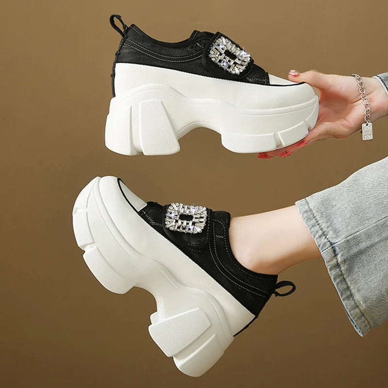 Women Crystal High Heels Chunky Platform Shoes Spring Trend Cowboy Sandals Running Sneakers Walking Mujer Zapatos