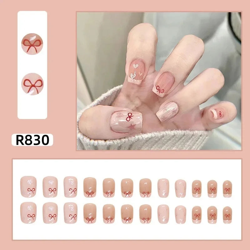 24Pcs/set French Gold Border Nail Elegant&Trendy Wearable Nails for Women Girl New Edition Removable Nail