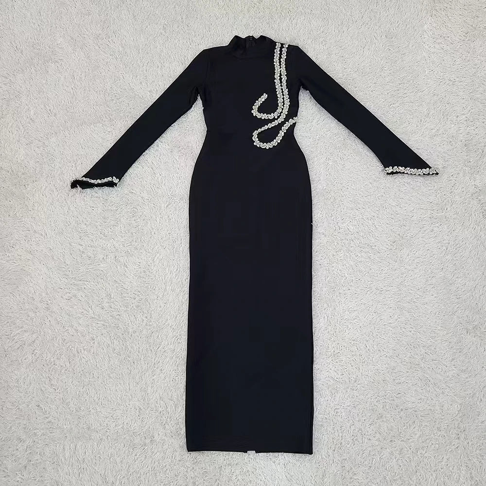 Women Long Sleeve Sexy Sparkly Crystal Bodycon Long Bandage Dress Fashion Celebrate Evening Party Dress Wholesale