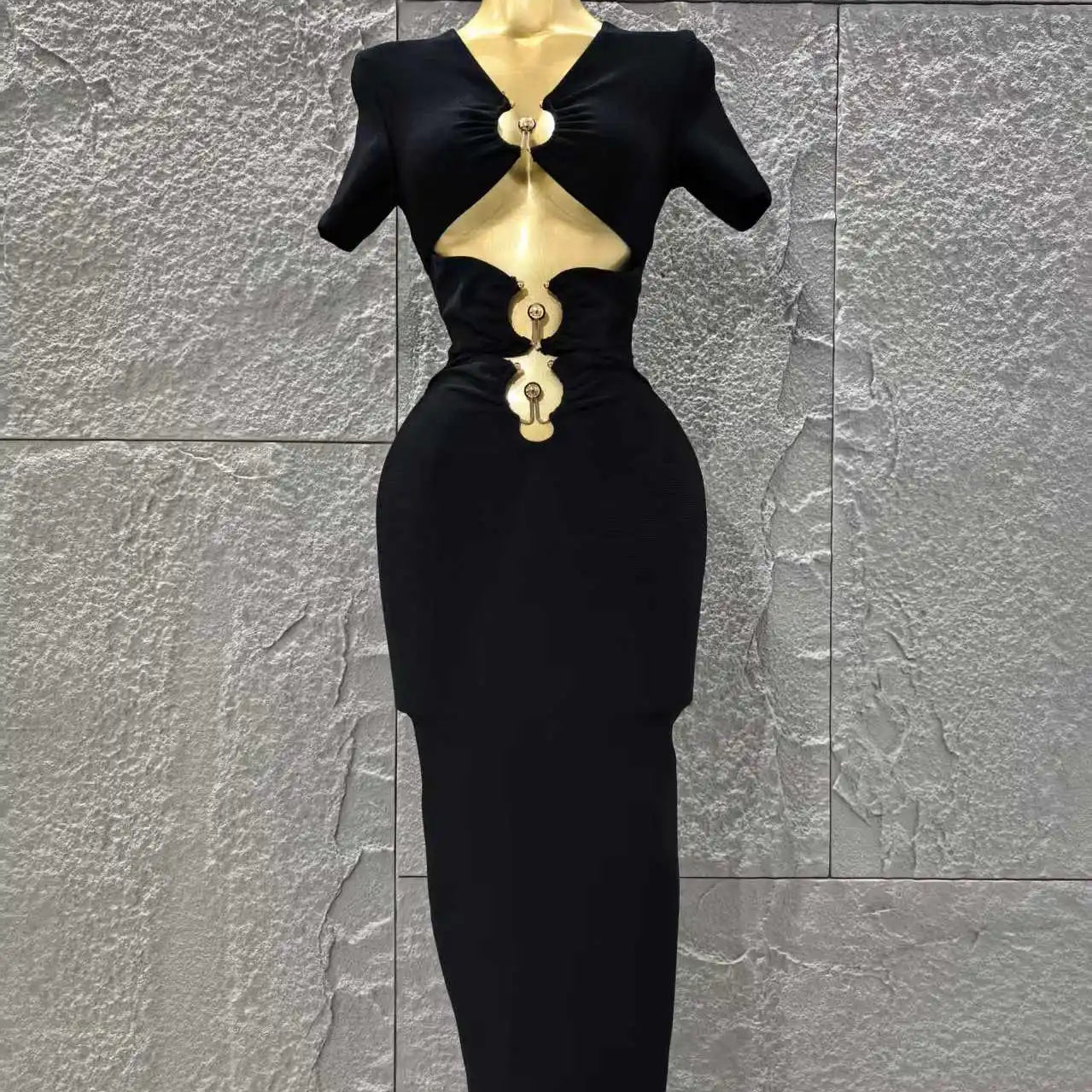 High Quality Women Sexy Short Sleeve Keyholes Bodycon Long Bandage Dress Nightclub Party Birthday Evening Outfit Vestido