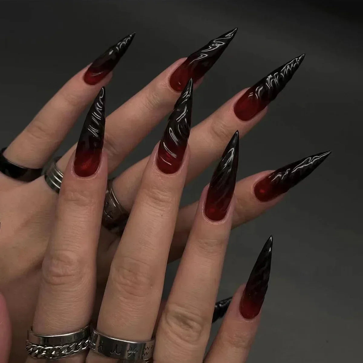 24 peças de unhas postiças de Halloween com desenhos de cabeça de amêndoa, unhas postiças de palhaço fofas, manicure francesa de cobertura total, pontas de pressão para meninas
