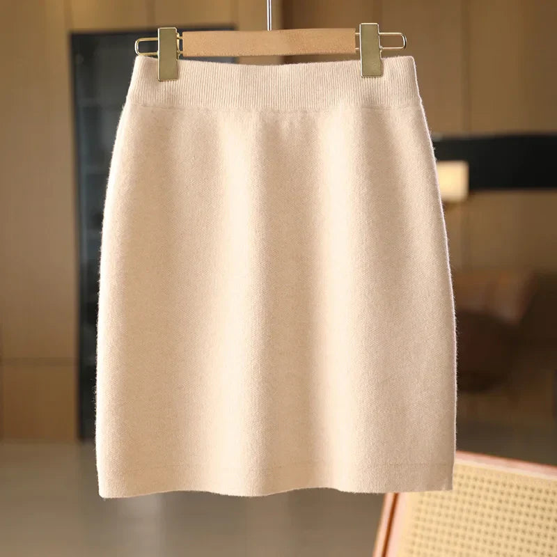 Autumn Winter New 100% Wool Short Skirt Women High Waist Knitted A-line Skirt Slimming and Versatile Hip hugging One Step Skirt 087 1