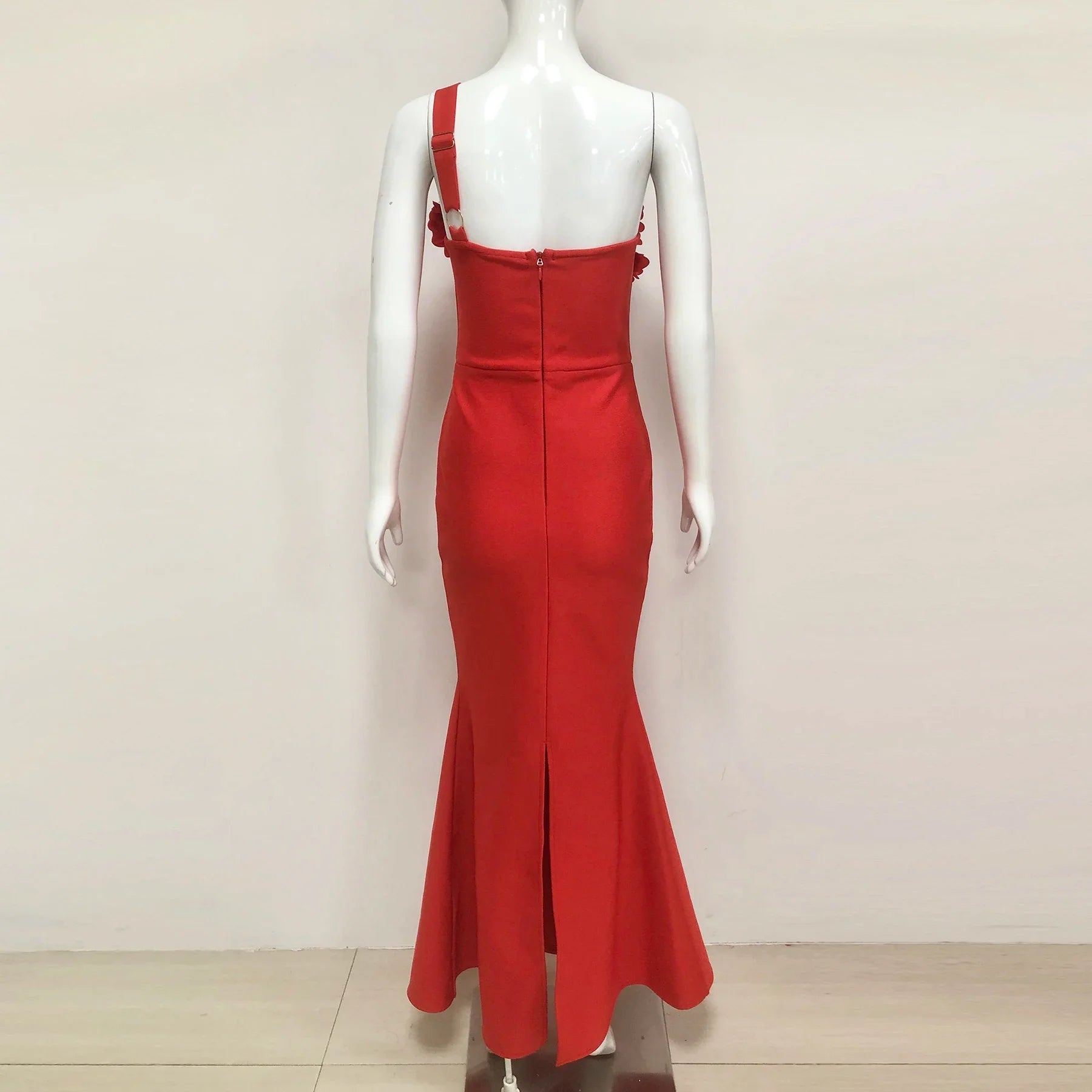 Red Color Women Sexy One Shoulder Florals Fashion Bodycon Long Bandage Dress Wedding Party Celebrate Birthday Cocktail Outfit