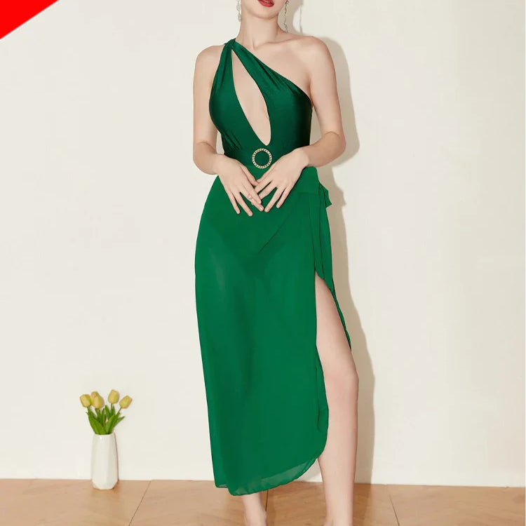 Sexy One Shoulder Printed Swimwear Women 2023 Vintage High Waisted One Piece Swimsuit with Cover Up for Beach Vacation, Swim