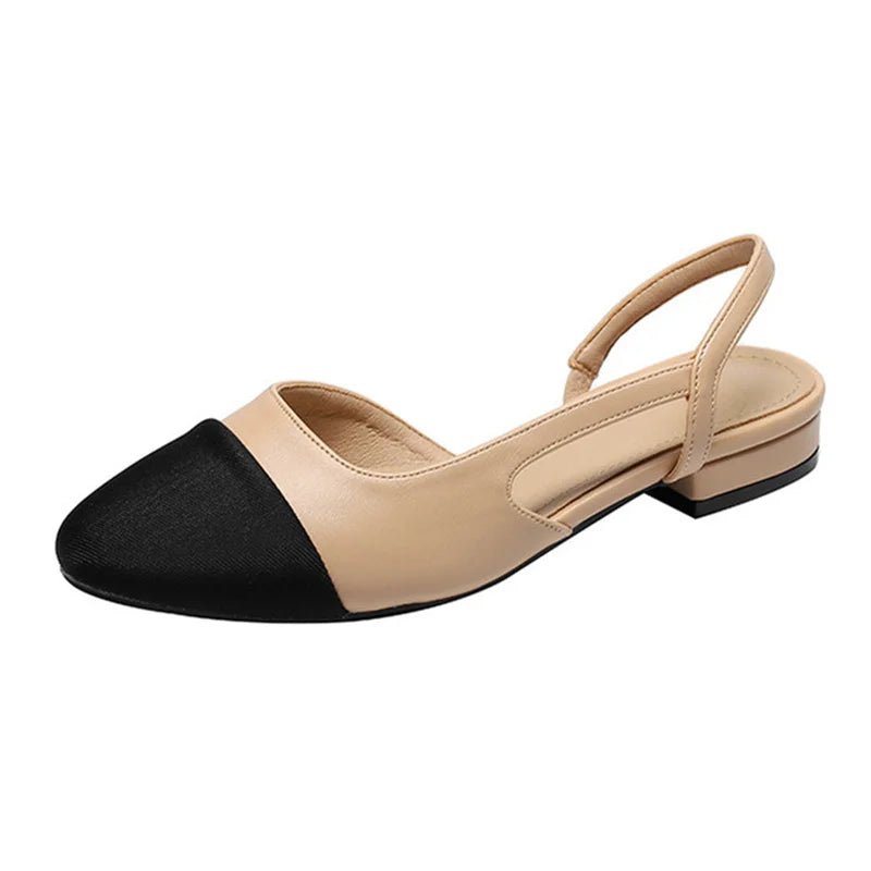 Sapatos femininos de salto médio damasco, cores mistas, bico redondo, sandálias casuais femininas, vestido de festa, sapatos slingbacks, tendência