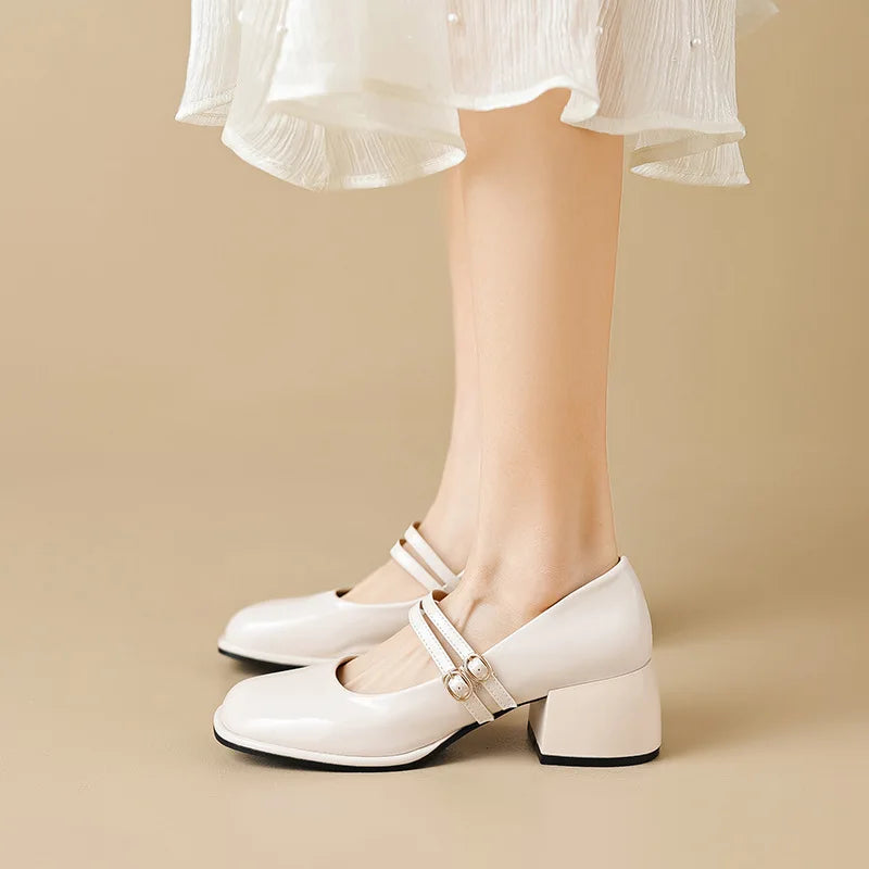 Chaussures pour femmes printemps 2023, talons hauts, style décontracté Mary Janes, bout carré blanc, design pour carrière et déplacements, style coréen, tailles 41 à 43