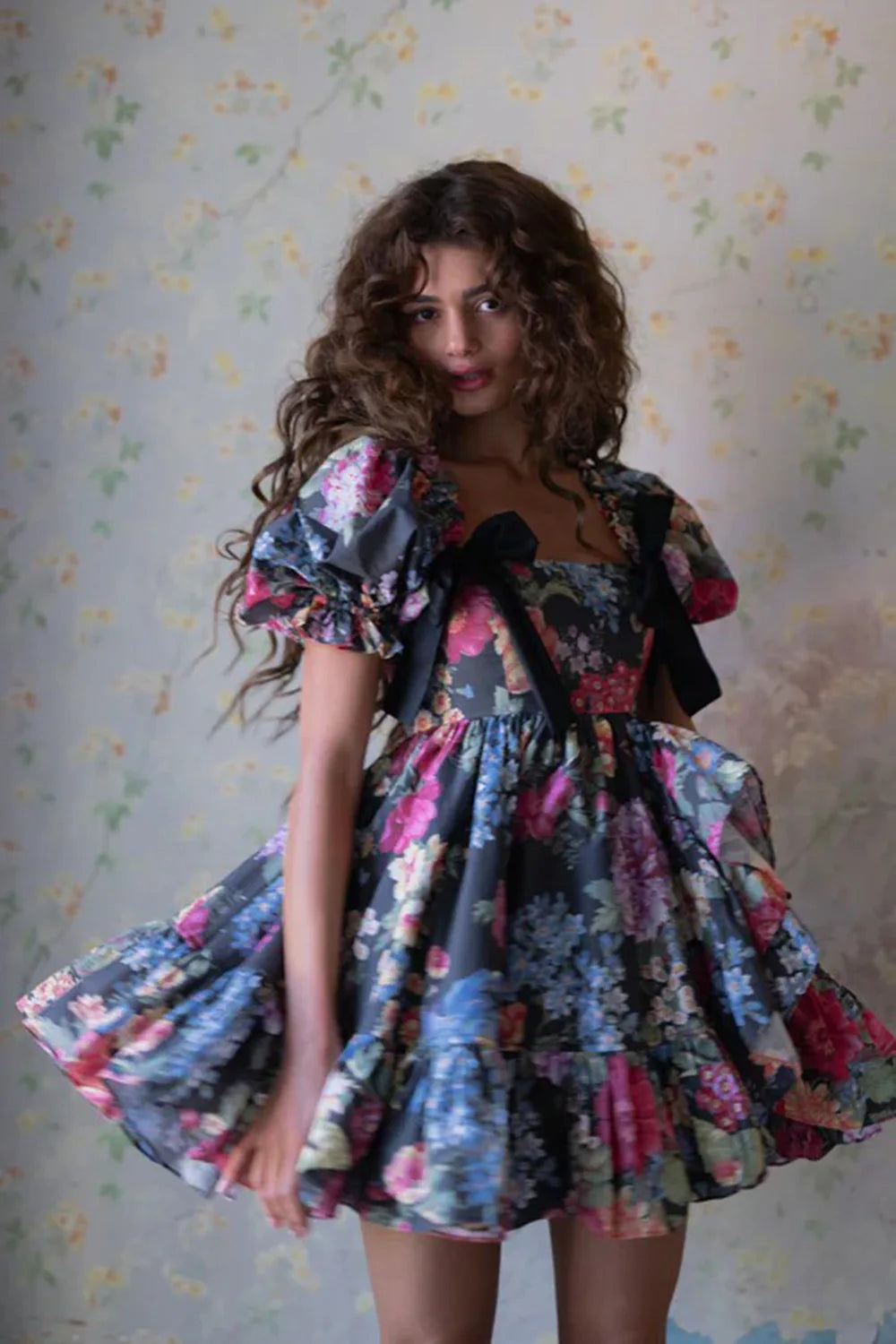 Women Short Sleeve Square Collar Ball Gown Mini Dress Print Color Celebrate Girls's Vacation Celebrate Birthday Outfit